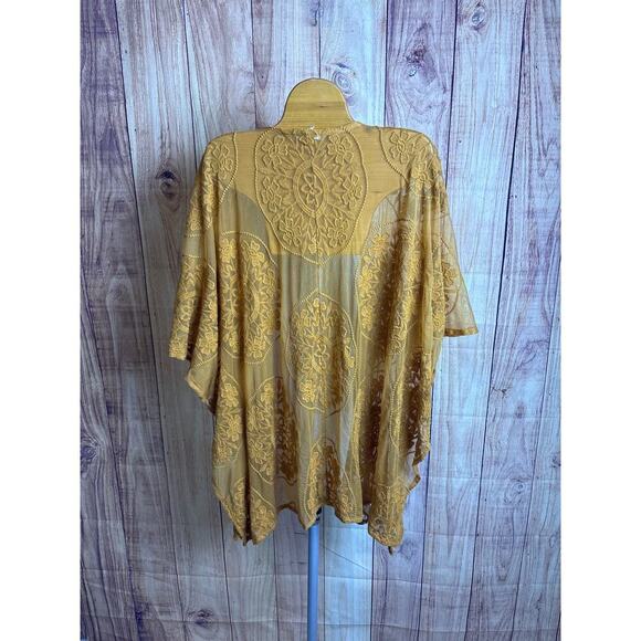 Lace Embroidered Duster Tunic Length Golden Brown One Size - Picture 4 of 4